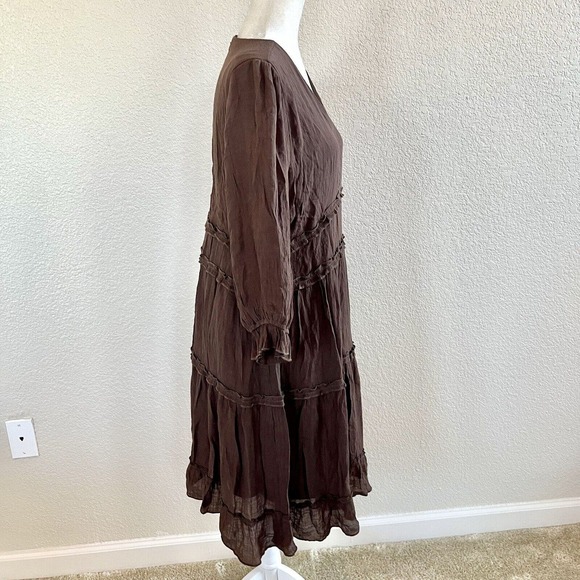 Mikarose The Charlie XLarge Tiered Midi Dress Brown Prairie V Neck Cottagecore - Picture 6 of 16